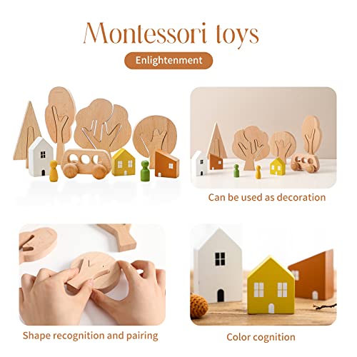 Jetm·hh Wooden Tree Toy Set - Sorting Stacking Balancing Stone Rocks - Stacking Toys For Toddlers 1-3 - Lightweight Colorful Educational Toys For Toddlers Boys Girls (With Car And Puppen) #TOP2