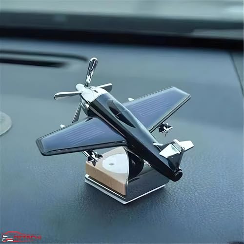 Image of DETACHI Solar Dashboard Airplane Wooden Base Air Freshner Diffuser, Alloy Solar Energy Rotating Airplane Ornament for Car (Black), Liquid, 1 Count