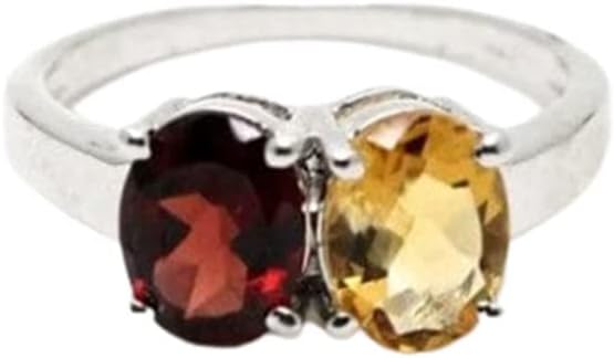 Two Stone Gemstone Ring for Women, 925 Sterling Silver Minimalist Toi et Moi Ring, Handmade Birthstone Jewelry Gift