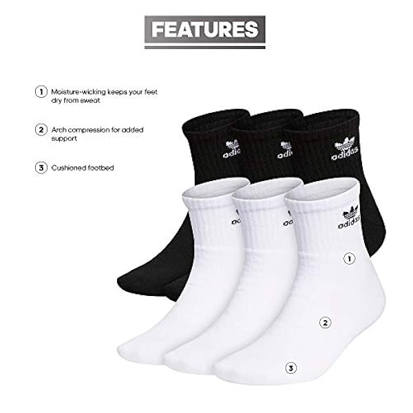 adidas Originals da Uomo Calze (Confezione da 6), Uomo, Black/White, L