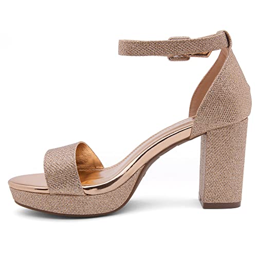Image of Shoe Land Platform Heels for Women | 3.75 Inch Chunky Block Heeled Sandals with Ankle Strap | Open Toe Strappy High Heels for Wedding, Party & Formal Events