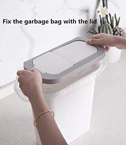 IEEK 2 Pack Small Trash Can with Lid Hanging Waste Bin for Kitchen Cabinet Door,Plastic Slim Wastebasket Under Kitchen Sink,6L/1.6Gallon Garbage Can,White