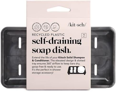 Kitsch Soap Dish for Shower - Self Draining Bar Soap Holder for Shower | Recycled Plastic Soap Saver for All Soap Sizes | Soap Dishes for Bar Soap | Soap Tray for Bathrooms | Shower Soap Holder, Black