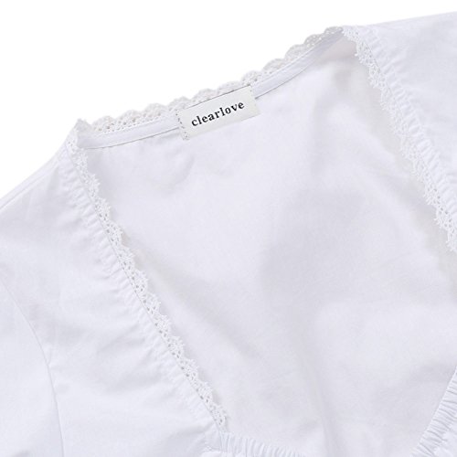 Clearlove Women's Ruched Lace Trim Short Sleeve Crop Top Solid Color Dirndl Blouse for Bavarian Oktoberfest (White-2,M)