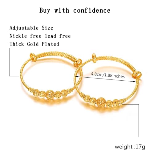 Ethlyn 2Pcs/Lot Kids Jewelry Gold Plated Adjustable Beads Bracelet Bangle Birthday Christmas Gifts for Girls 4years old4