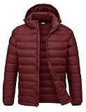 BGOWATU Men's Lightweight Water-Resistant Hooded Puffer Jacket Insulated Winter Coat with Detachable Hood for Snow Ski Wine Red S