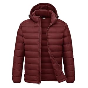 BGOWATU Men’s Lightweight Water-Resistant Hooded Puffer Jacket Insulated Winter Coat with Detachable Hood for Snow Ski
