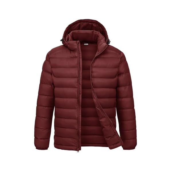 BGOWATU Men’s Lightweight Water-Resistant Hooded Puffer Jacket Insulated Winter Coat with Detachable Hood for Snow Ski