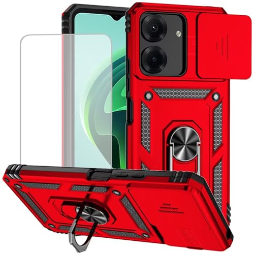 Coque Poco C65 rouge pour Xiaomi avec support anneau idéal en voiture