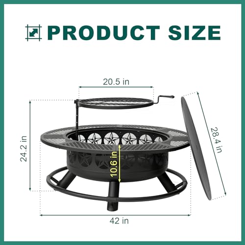Verdeluxe 96185 42 Inch Bbq Fire Pit With Grill, Large Outdoor Wooding Burning Fire Pit thumb #4