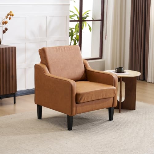 Image of VINGLI Accent Chair, Faux Leather PU Armchair for Living Room, Brown
