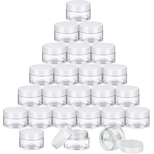 36 Packs Plastic Jars Round Clear Leak Proof Cosmetic Container Jars with Inner Liners and Black Lids for Lotions Ointments Travel Make Up Storage (0.7 oz, White)