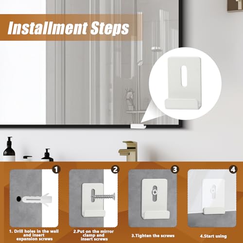 Image of 8 Packs Metal Mirror Holder Clips, 1 /4 inch, White | Heavy Duty, Attachment, With Screws, For Billboard Display