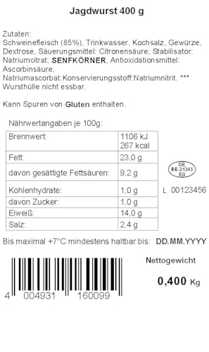 Mischau Berliner Jagdwurst Kaliber 60 im Stück, 400 g – Bild 3
