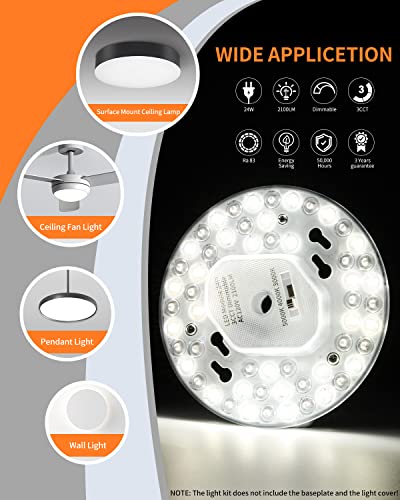 Tomosu 2 Pack Ceiling Fan Led Light Replacement, 5.1 Inch 24W 2100Lm, 3Cct 3000K/4000K/5000K Dimmable, Ceiling Fan Led Light Kit, Led Light Engine Retrofit Kit #TOP1