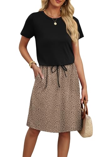 OFEEFAN Womens Summer Dresses 2026 Spring Fashion Sundresses Short Sleeve Tie Waist Beach Vacation Clothes Cruise Outfit XXL