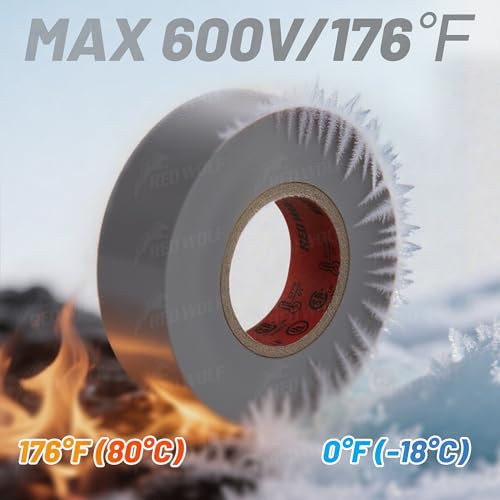 Image of RED WOLF 5 Pack Grey Electrical Tape 3 /4 Inch x 66 Ft Industrial Grade UL /CSA Listed 7 Mil Thick Flame Retardant High Temp Waterproof Electrical PVC Tape Electric Super Vinyl Rated 600V