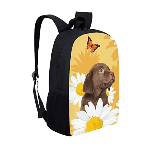 Floral Labrador Puppy Dog Print Backpack for Girls Boys Lightweight Large Capacity School Bookbag Kids Elementary Student Relaxed Padded Comfy Durable Daypack 17 Inch2