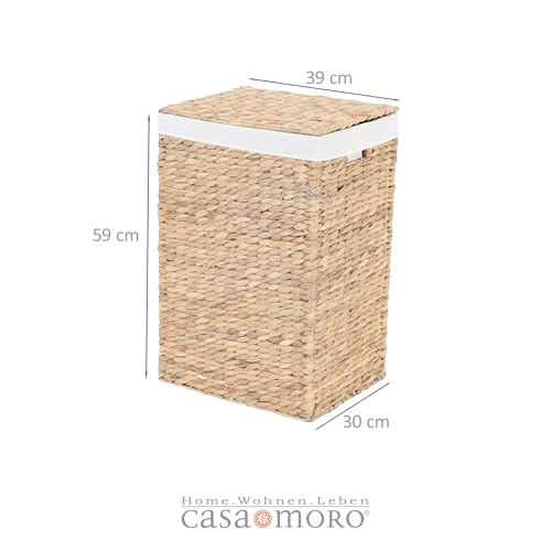 Natural Laundry Basket 70 L Woven Basket Water Hyacinth Storage Basket Laundry Hamper Handmade Seagrass with Cotton Inner Bag Boho Chic Skandi LANA IN610 M - Image 5