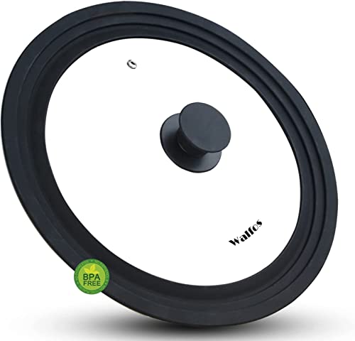 Tapa Universal para ollas, sartenes y sartenes. Cristal Templado con Borde de Silicona...