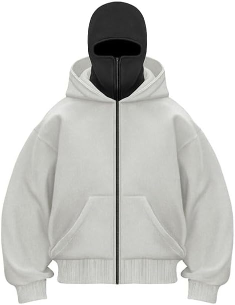 Men's Balaclava Zip Hoodie, Half Zip Balaclava Hoodie, Balaclava Casual Jacket Zip And Pocket Windproof Warm.