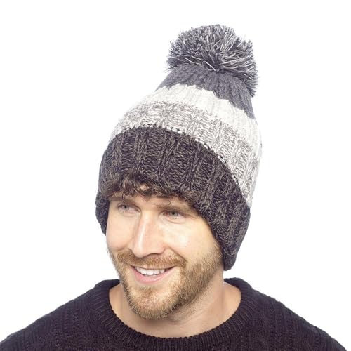Bonnet imperméable contre le froid pour homme, tricot épais doux doublé Sherpa pour l'extérieur