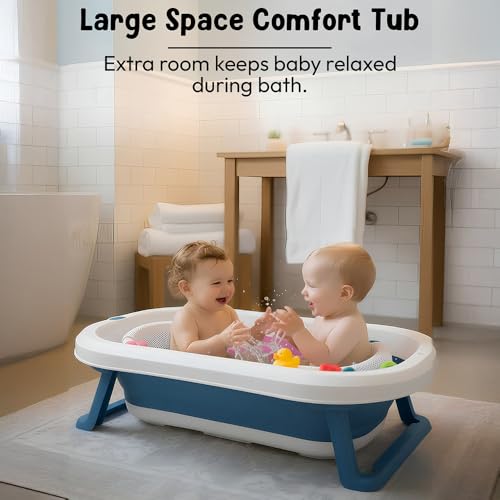 Image of StarAndDaisy Bath Tub for Baby 0-5 Years /Foldable Bath tub for Kids with Cushion, Space Saving Design, Newborn Baby Folding Bathing Tub Girls & Boys, Easy to Store- Dark Blue