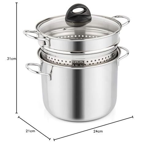 Foto von Barazzoni 419048022 Pasta-Topf, Kochen und Zusehen, Spaghetti-Topf, Deckel mit Korb, Made in Italy, Glas Edelstahl 18/10, 6 Liter