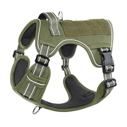HEELE Harnais Tactique Molle pour Chiens de Toutes Tailles, réglable, rembourré, réfléchissant, avec poignée pour la Marche et Le Dressage, Armée Vert, L