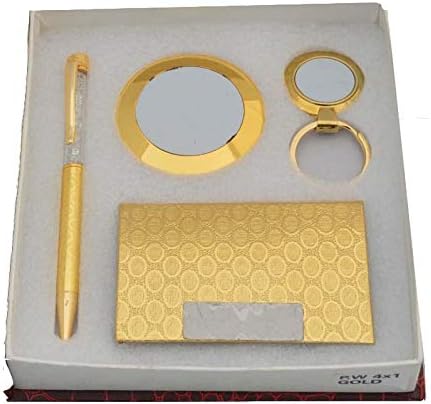 Lavanaya Silver - Gold Plated Office Pen Set, Gift Set, Corporate Gifts, Personalized Gifts, Gift for Boss (18 cm x 16 cm x 4 cm, Golden Set of 4)