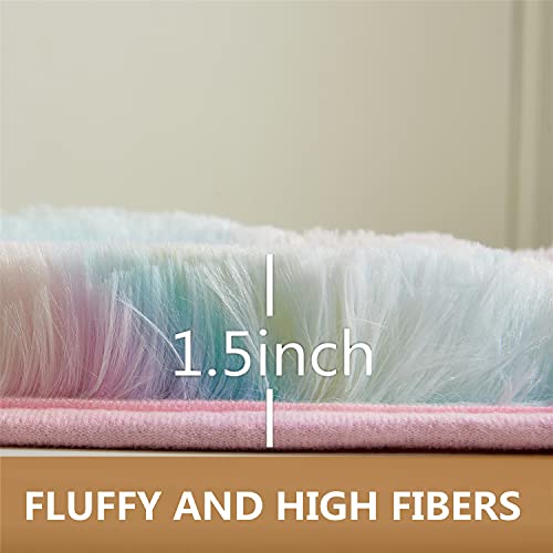 Arbosofe Rainbow Rug For Girls Bedroom,Fluffy Rectangle Rug 8'X10' For Kids Room,Furry Carpet For Teen Girls Room,Shaggy Rug For Nursery Room,Fuzzy Plush Rug For Dorm,Cute Room Decor For Baby #TOP5
