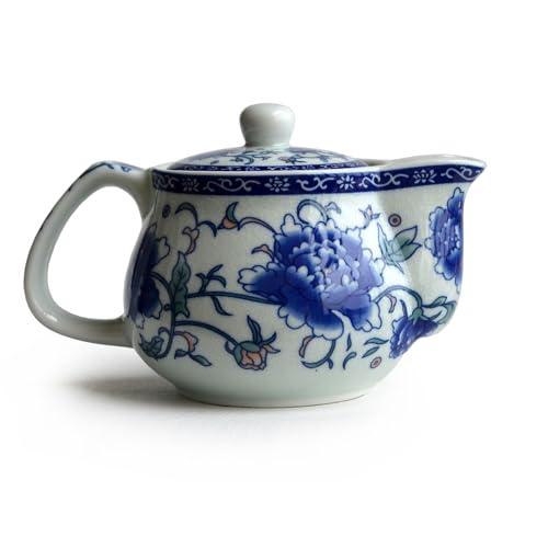 Image of Small Porcelain Teapot, 9oz Tea Pot with Stainless Steel Infuser Classical Chinese Penoy Flower (Blue-and-white Penoy)