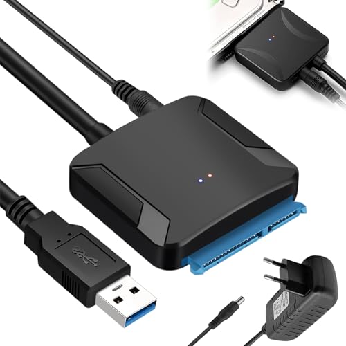 LEKEFETO Câble adaptateur SATA vers USB 3.0 pour disque dur 2,5/3,5 HDD/SSD - Avec adaptateur secteur 12 V/2 A, haute vitesse 6 Gbps, convertisseur de disque dur externe (Windows/Mac/Linux)