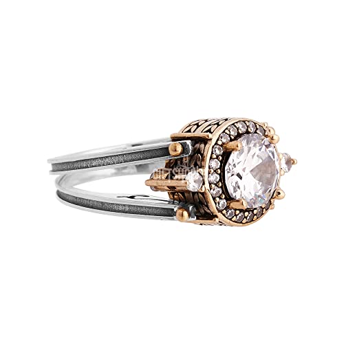 Elegant Reversible 925 Sterling Silver Ring for Women Jewelry - Handcrafted in Turkey, Featuring Round Cut London Blue Round Cut White Topaz 925 Sterling Silver Ring Size All