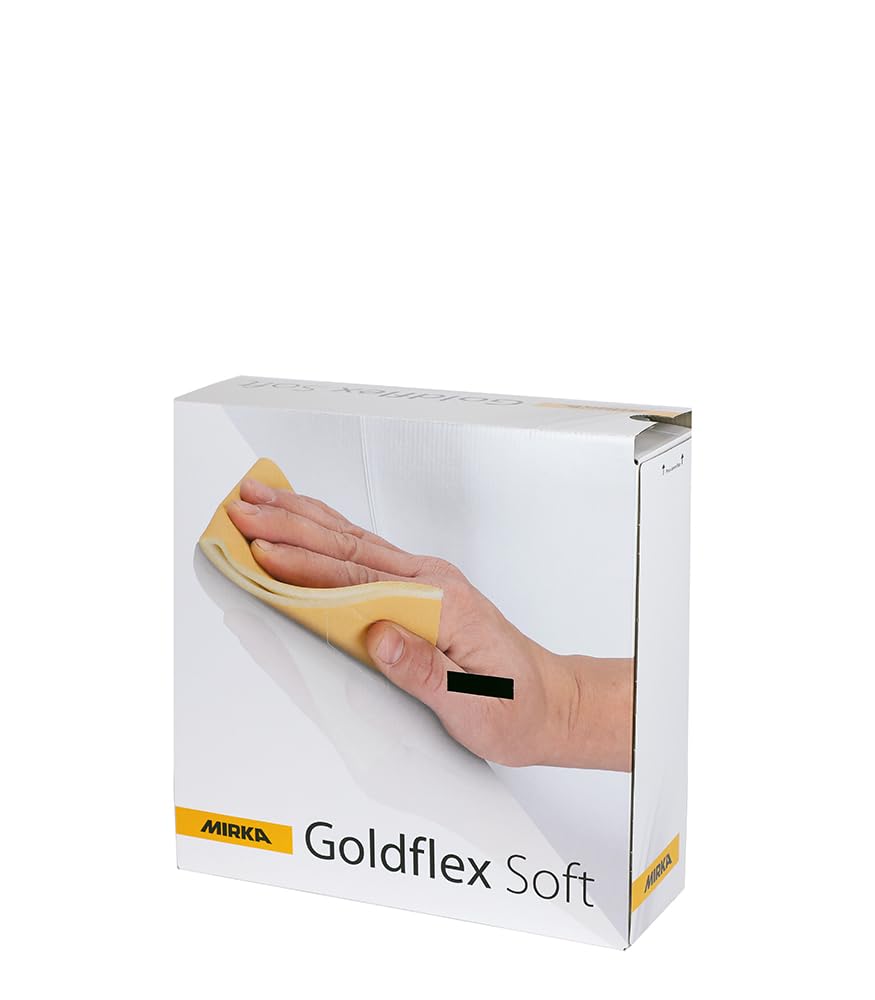 Mirka 2912707051 Goldflex Soft Sanding Sheet - 115 x 125mm Grip - P500 Grit - Grain: Aluminium Oxide - Bonding: Resin Over Resin - Backing: A-latex paper, PE foam - Gold - Pack contains 200 pieces