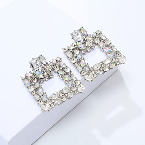 Rhinestone Square Dangle Earrings Sparkly Crystal Geometric Drop Statement Earrings For Women Kelmall Collection #TOP3