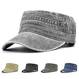 Fuantuda Casquette Homme Vintage Casquette Militaire Réglable Armée Chapeau, Coton lavé Vintage Plat Chapeau, pour Sports et Extérieur