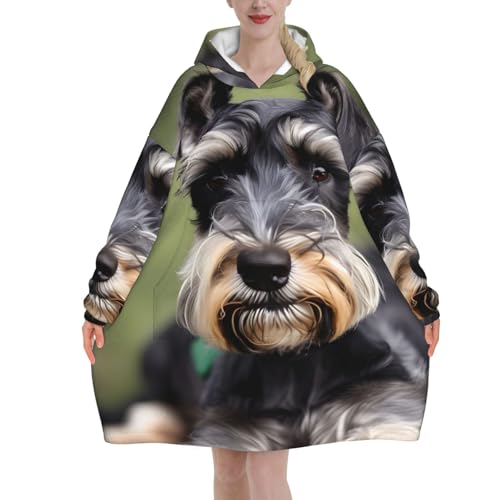 Couverture à capuche schnauzer pour adulte, plaid en peluche chaude et douce