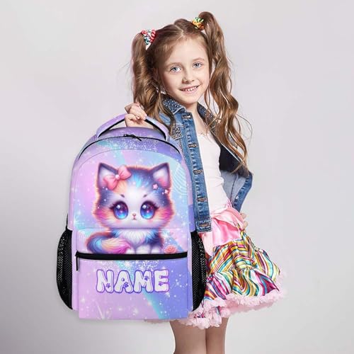 School Cat Backpack for Girls, Custom Bookbag for Kids Kindergarten Elementary Primary Middle College, 17 Inch Large Capacity Personalized Cat Backpacks Gift2