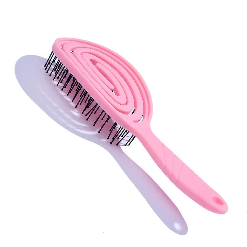 Plastic Hollowed-out Detangling Massage Hairbrush Ventilated Shower Hair Brush With Soft Plastic Bristles (Pink)