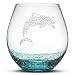 Dolphin Stemless Wine Glass, Bubbly Turquoise, Handblown, Tribal Design, Hand Etched Gifts, Sand Carved by Integrity Bottles