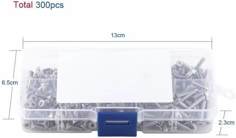 300Pcs/set M3 Hex Socket Screws 304 Stainless Steel Flat Head Hexagon Screw Bolt Nut Assortment Kit Tool Fastener Hardware