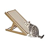 PINVNBY Tilted Angled Cat Scratcher Ramp with Replaceable Natural Sisal Mat,Incline Wooden Cat Scratching Board Three Different Adjustable Height Cat Scratch Pad Bed for Indoor Cats Kitten