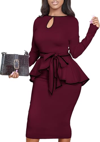 Image of Women's Bodycon Vintage Dresses Elegant Peplum Dresses for Women Business Work Office