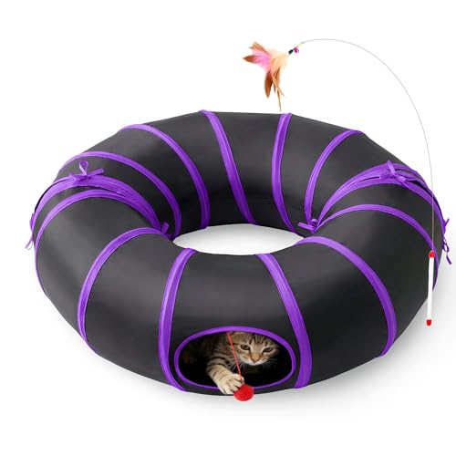 Tunnel pour chat pliable violet pour stimuler un chaton inactif - 2