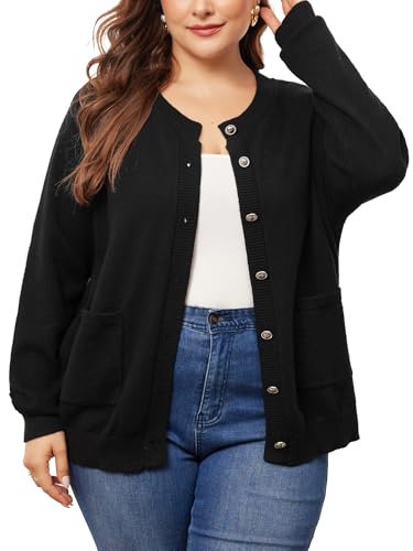 Agnes Orinda Cardigan Sweaters for Women Plus Size Long Sleeve Button Down Crew Neck Classic Sweater Knit Cardigans2