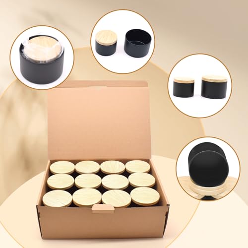 YJHSS 48-Pack Candle Jars, 24pcs 8oz + 24pcs 4oz Candle tins with Metal Wood-Grain Printing Lids, Empty Candle Jars for Making Candles Bulk Candle Containers-Black by YJHSS - Image 3