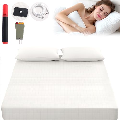 Grounding Sheets, 95% Organic Cotton+5% Pure Silver Fiber, Improve Sleep and Relieve Pain (White, King)