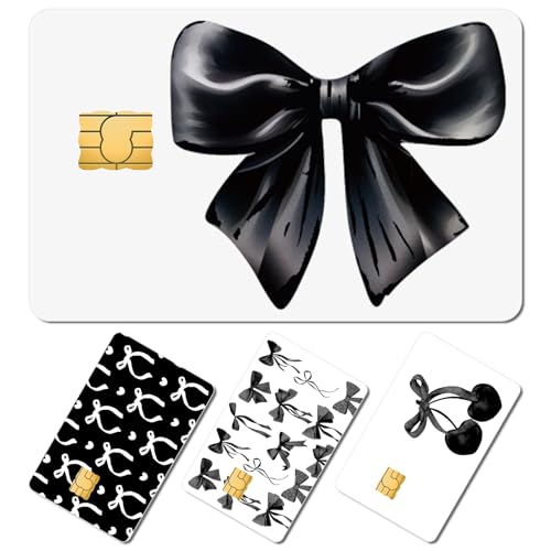 Honoson 16 Pcs Credit Card Skin Cover Set Debit Card Stickers Elegant Waterproof PVC ID Cover Anti-wrinkling for Transportation Fun Gift Idea(Bow,Black)