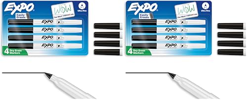 EXPO Low-Odor Dry Erase Markers, Ultra-Fine Tip, Black, 4 Count (Pack of 2)